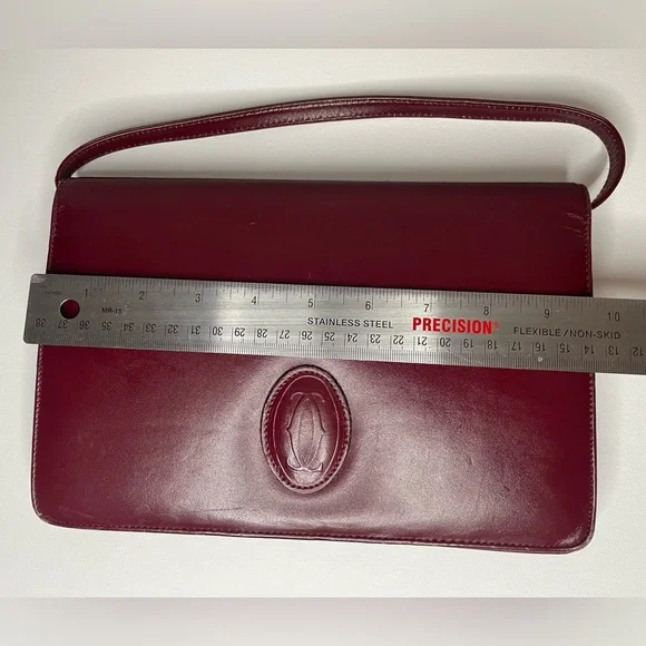 Vintage Le Must De Cartier Leather Bag Ladies Red Bordeaux Purse - Picture 7 of 10